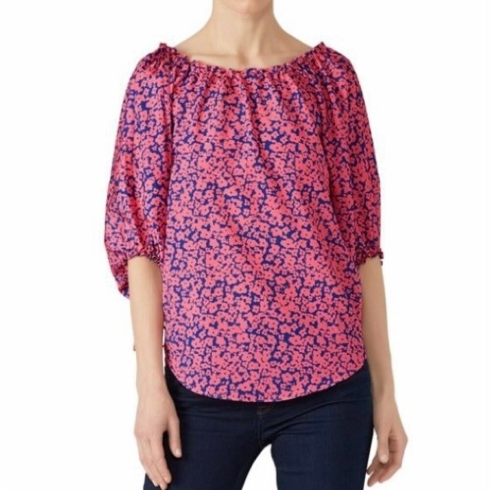 Derek Lam Collective Abstract Print Puff Sleeve Top Pink and Blue Size 36